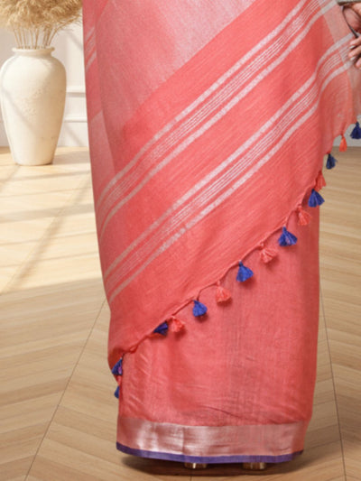 Delicate Slub Linen Hand Dyed Charm Pink Saree