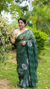 Bansbara Silk Saree Deep Moss Green Color Embroidered with running blouse-Indiehaat