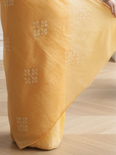 Silkmark Pure Tussar Bright Embroidered Saree Brown