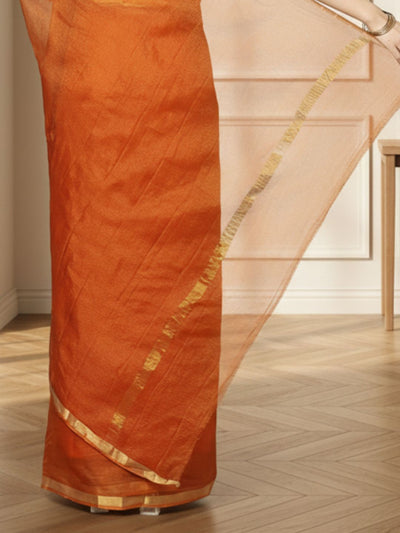 Sophisticated Pure Silk Kota Doria Handdyed Orange Saree
