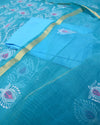 Indiehaat|Kota Doria Embroidered Blue Suits(Top+Bottom+Dupatta)