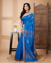 Indiehaat | Matka Silk Blue Saree Jacquard Weaving