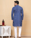 Indiehaat | Royal Reflection BlockPrinted Cotton Kurta Pyjama Dark Blue