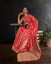 Indiehaat | Organza Silk Weaving Red Saree | Stunning