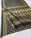 Indiehaat | Chanderi Silk Ajrakh Print Saree Black