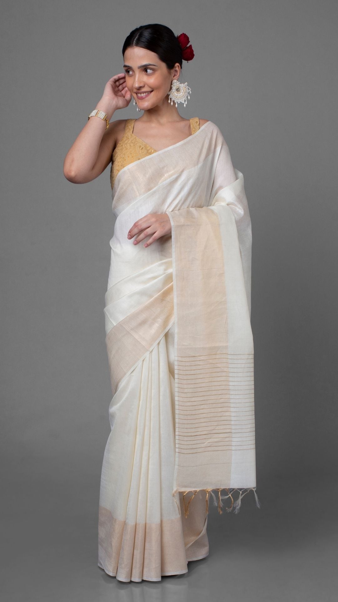 4279-Silkmark Certified Moonga Tussar White Silk Saree with Running Blouse Handcrafted