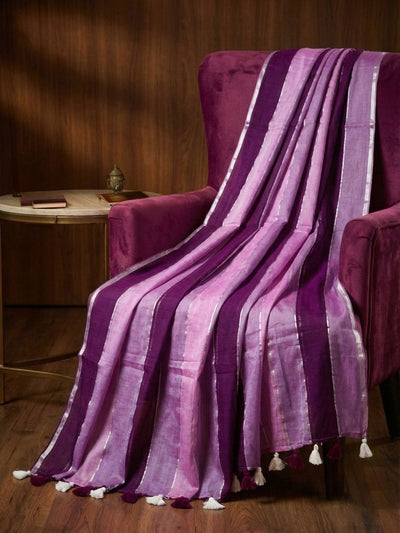 Indiehaat | Pure Handloom Mul Cotton Saree Purple