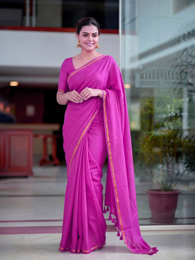 Hawa Hawai Handloom Pure Mul Cotton Saree Magenta Pink
