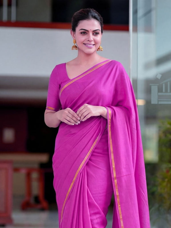 Indiehaat | Handloom Pure Mul Cotton Saree Pink