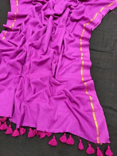 Indiehaat | Handloom Pure Mul Cotton Saree Pink