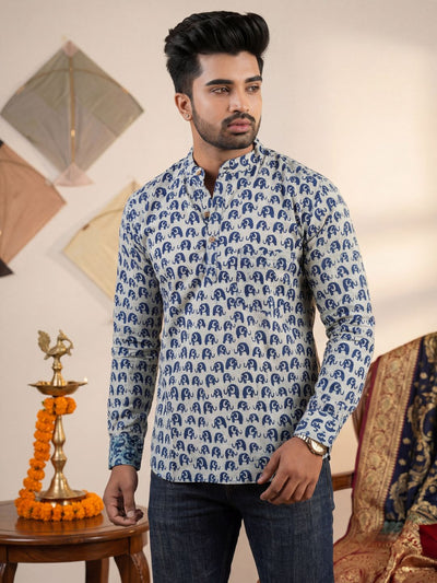 Indiehaat | Pure Cotton Blockprint Short Kurta Blue