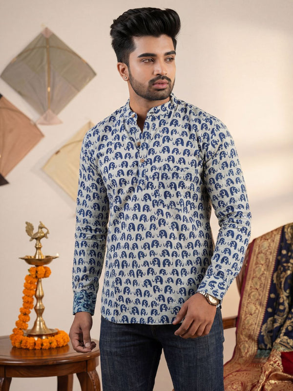 Indiehaat | Pure Cotton Blockprint Short Kurta Blue
