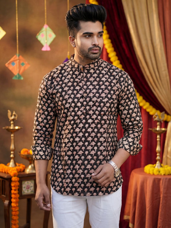 Indiehaat | Pure Cotton Blockprint Short Kurta Black