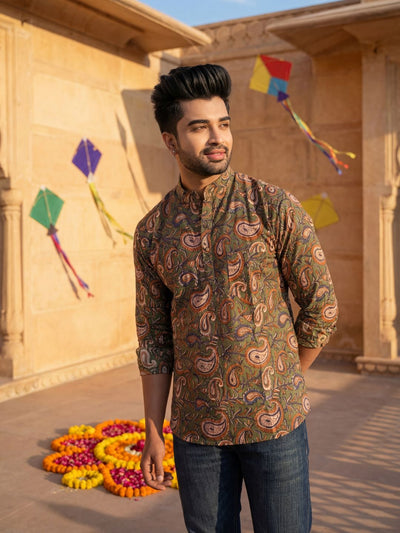 Noble Echo Pure Cotton Blockprint Short Kurta Green