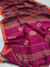 Indiehaat | Pure Linen Handloom Saree Pink & Green