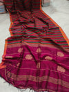 Indiehaat | Pure Linen Handloom Saree Pink & Green