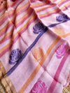Indiehaat | Pure Linen Handloom Saree Pink & Orange