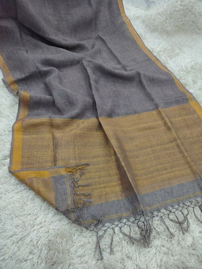 Indiehaat | Pure Linen Handloom Zari Border Saree Black