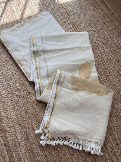 Indiehaat | Pure Mul Cotton Handloom Saree White