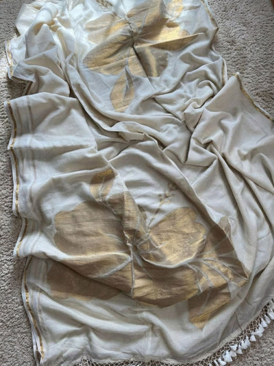 Indiehaat | Pure Mul Cotton Handloom Saree White