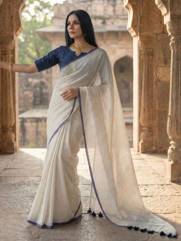 Indiehaat | Pure Mul Cotton Handloom Saree White