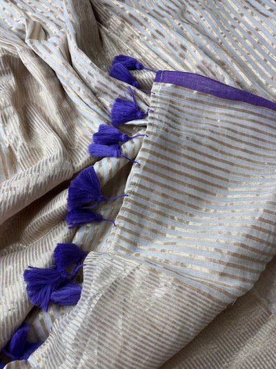 Indiehaat | Pure Mul Cotton Handloom Saree White