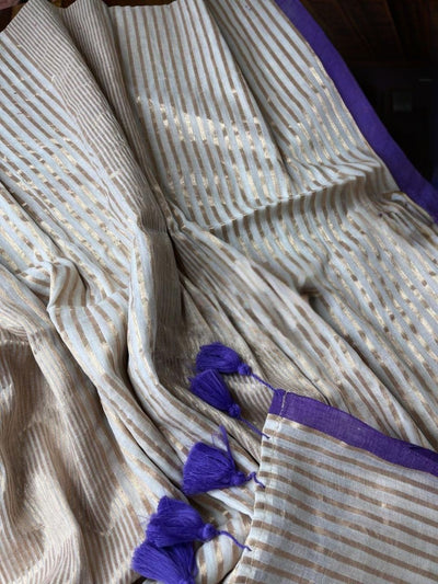 Indiehaat | Pure Mul Cotton Handloom Saree White