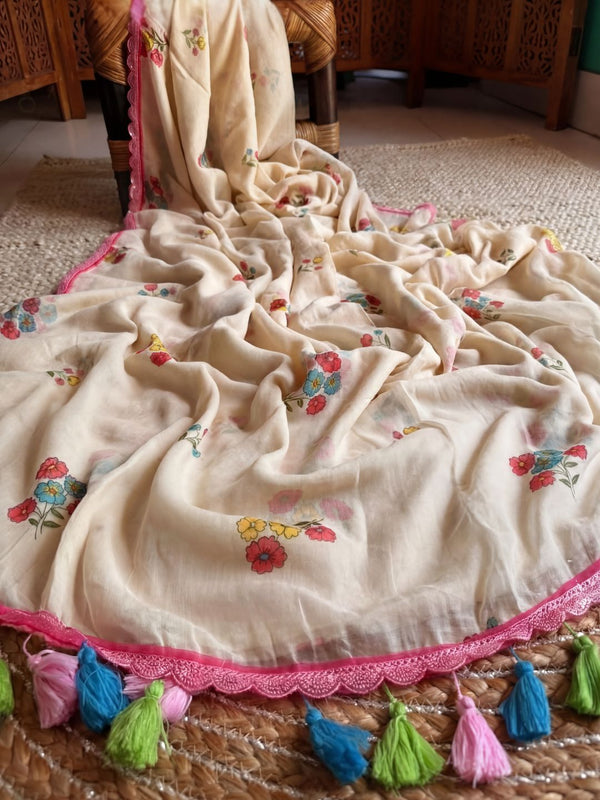 Indiehaat | Pure Mul Cotton Handloom Weaving saree White