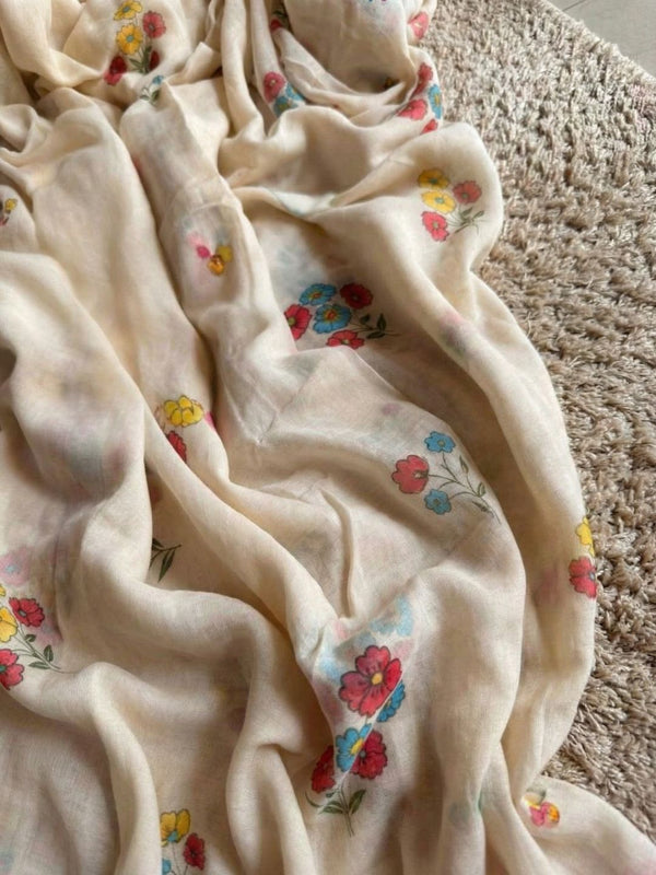 Indiehaat | Pure Mul Cotton Handloom Weaving saree White