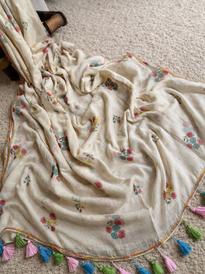 Indiehaat | Pure Mul Cotton Handloom Weaving saree White