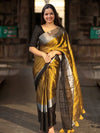 Indiehaat | Pure Tissue Cotton Handloom Saree Gold & Black
