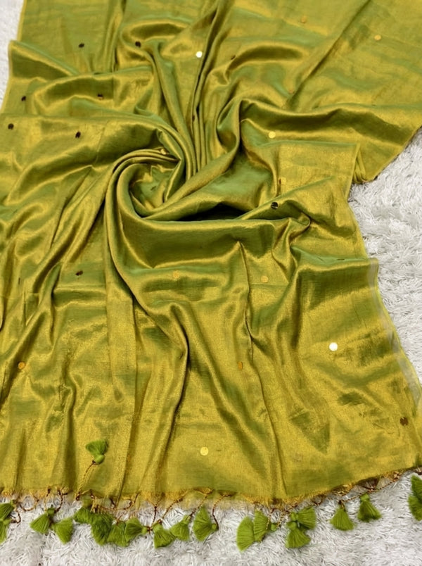 Indiehaat | Pure Mul Cotton Sequin Saree Green