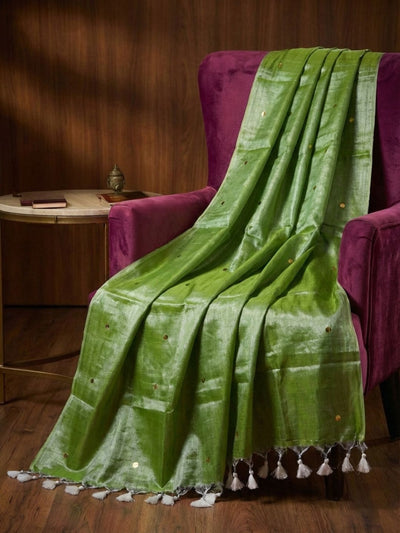 Indiehaat | Pure Mul Cotton Sequin Saree Green