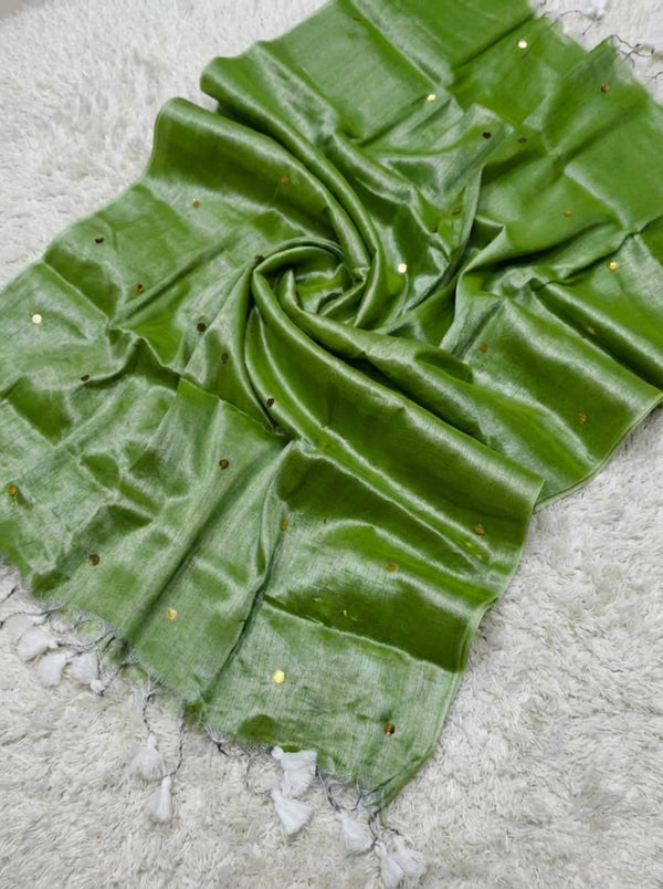 Indiehaat | Pure Mul Cotton Sequin Saree Green