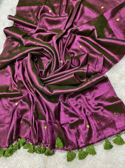 Indiehaat | Pure Mul Cotton Sequin Saree Violet