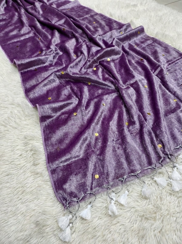 Indiehaat | Pure Mul Cotton Sequin Saree Purple