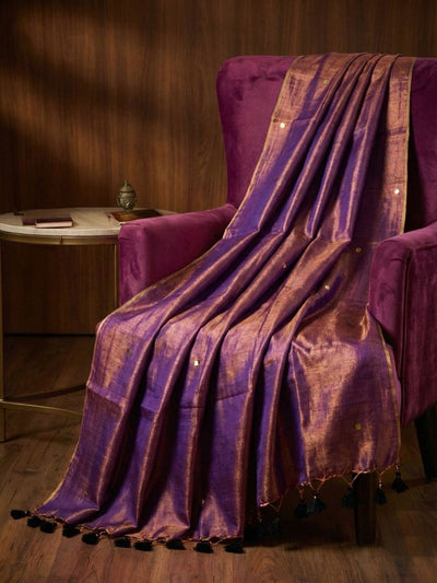 Indiehaat | Pure Mul Cotton Sequin Saree Brown