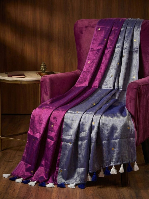 Indiehaat | Pure Mul Cotton Sequin Saree Gray & Pink