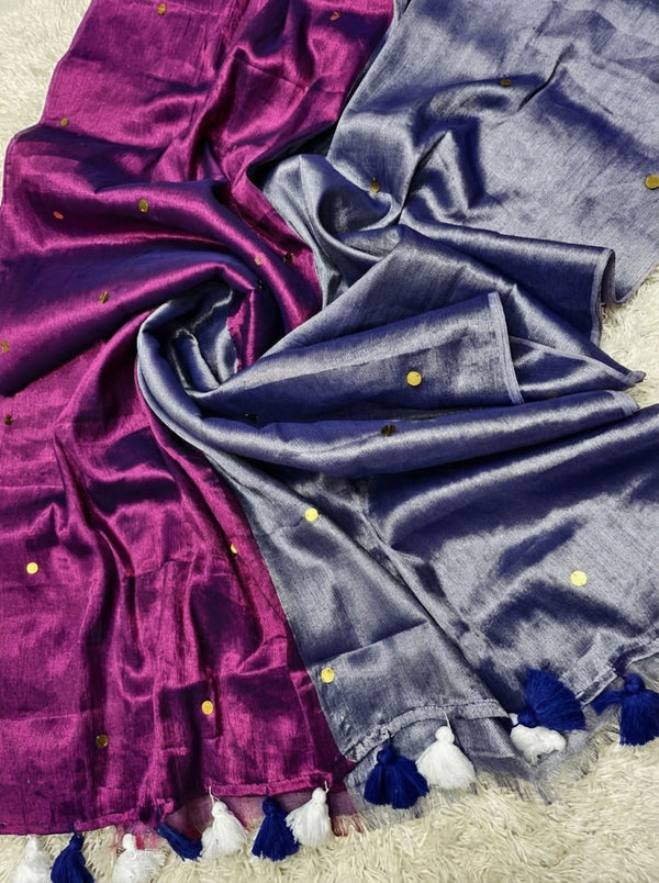 Indiehaat | Pure Mul Cotton Sequin Saree Gray & Pink