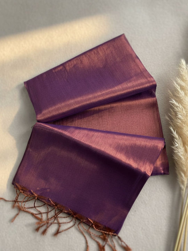 Indiehaat | Pure Tissue Cotton Handloom Saree Purple