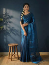Indiehaat | Pure Tissue Cotton Handloom Saree Blue