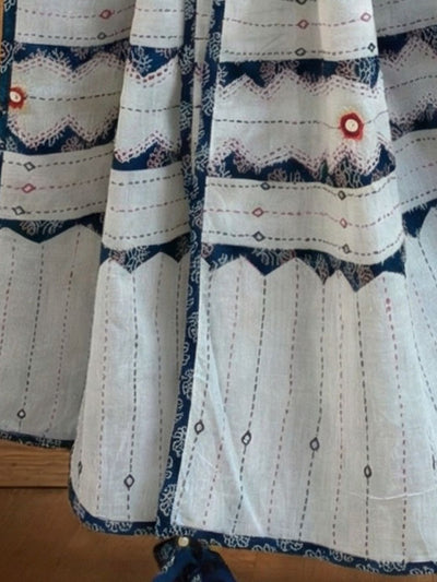 Indiehaat | Applique Kantha Pure Mul Cotton Dupatta White