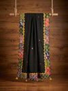 Indiehaat | Applique Kantha Pure Mul Cotton Dupatta Black