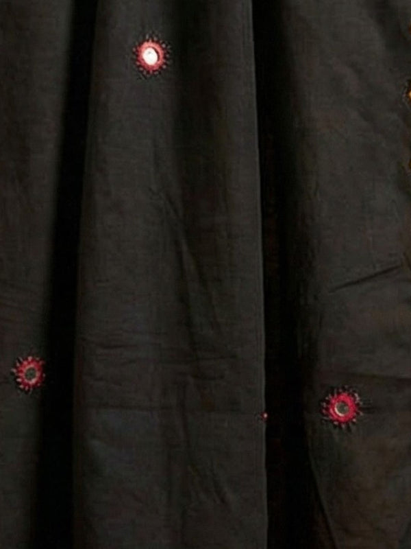 Indiehaat | Applique Kantha Pure Mul Cotton Dupatta Black