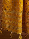 Indiehaat | Applique Kantha Pure Mul Cotton Dupatta Yellow