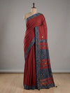 Indiehaat | Ajrakh Patch Work Pure Mul Cotton Saree Brown