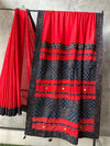 Indiehaat | Ajrakh Patch Work Pure Mul Cotton Saree Red