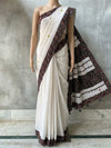 Indiehaat | Ajrakh Patch Work Pure Mul Cotton Saree White