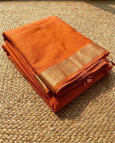 Indiehaat | Silkmark Pure Silk Handloom Saree Orange