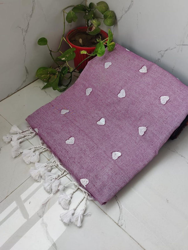 Indiehaat | Pure Khadi Cotton Embroidery Saree Purple